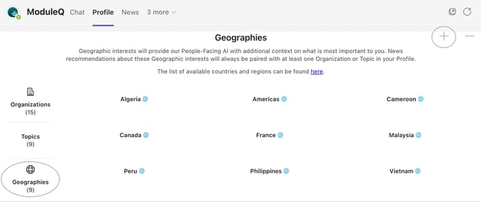 Geographic Preferences in the Profile